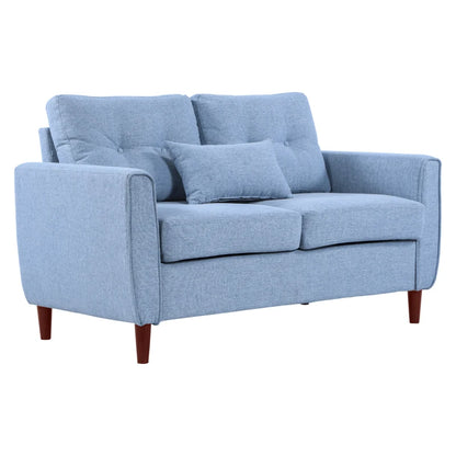 2 Seat Loveseat Double Sofa, Tufted Design and Wooden Legs for Living Room, Dining Room, Office - Blue