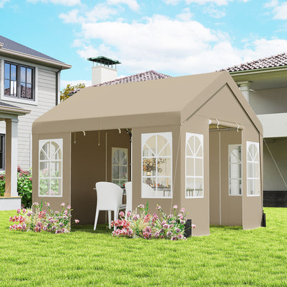 3 x 3 m Party Tent, Outdoor Canopy Tent Shelter with Removable Sidewalls, 4 Zipped Doors, for Parties, Wedding, Beige