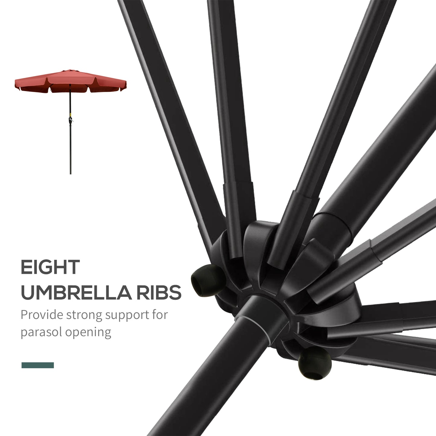 2.7m Patio Parasol Garden Umbrellas Outdoor Sun Shade Table Umbrella with Tilt, Crank, 8 Ribs, Ruffles, Wine Red
