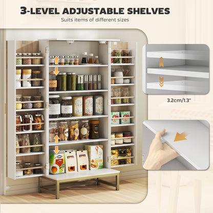 119.5 cm Kitchen Cupboard, Freestanding Kitchen Cabinet with Double Doors, 5 Tiers, 12 Spice Racks, White