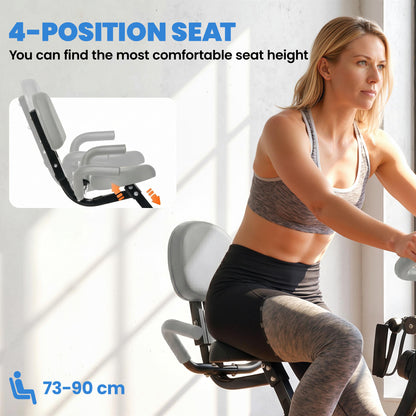 2-in-1 Folding Exercise Bike with 8-Level Magnetic Resistance, Arm Resistance Band, Pulse Sensor, Blue