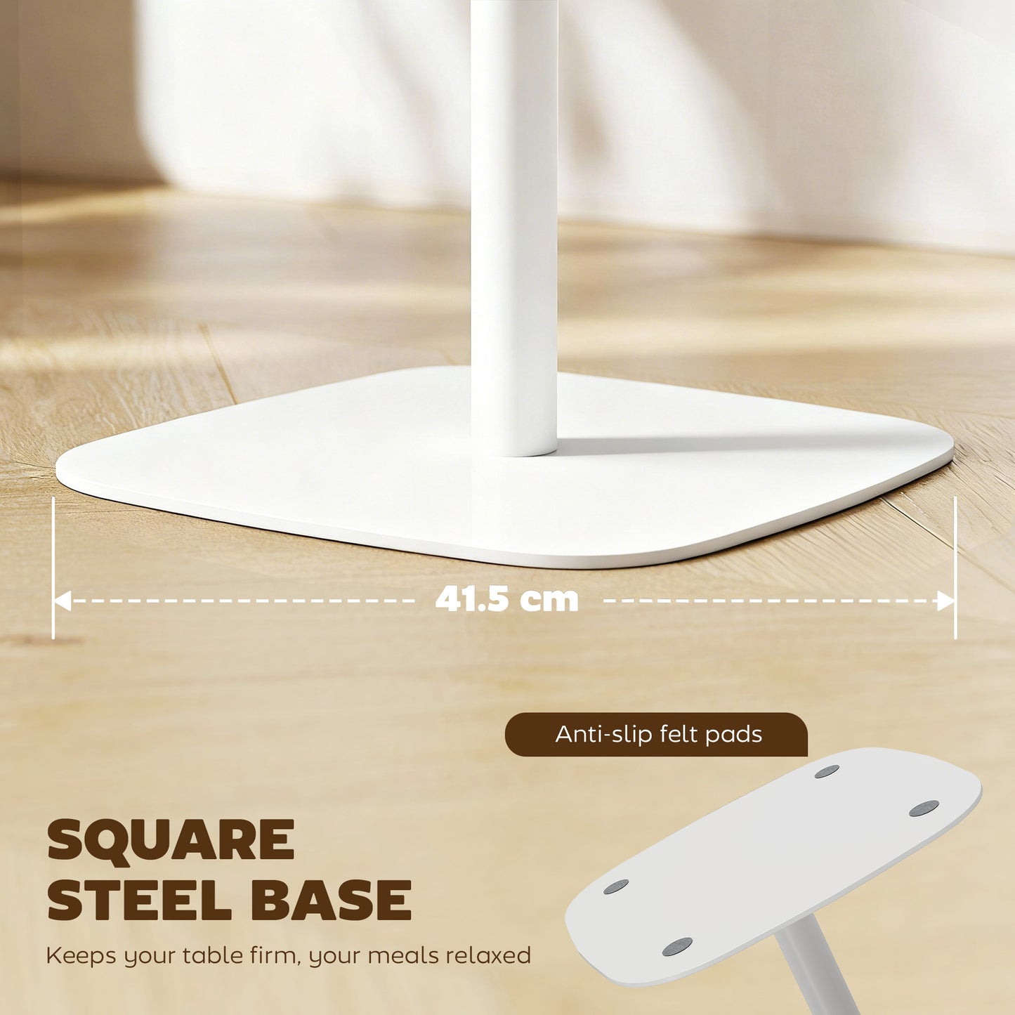 Small Dining Table, 60 cm Square Kitchen Table with Wood-veneer Top and Steel Base - Natural Wood Finish