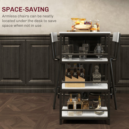 Three-Piece Kitchen Dining Set, with Shelves - Grey/Black
