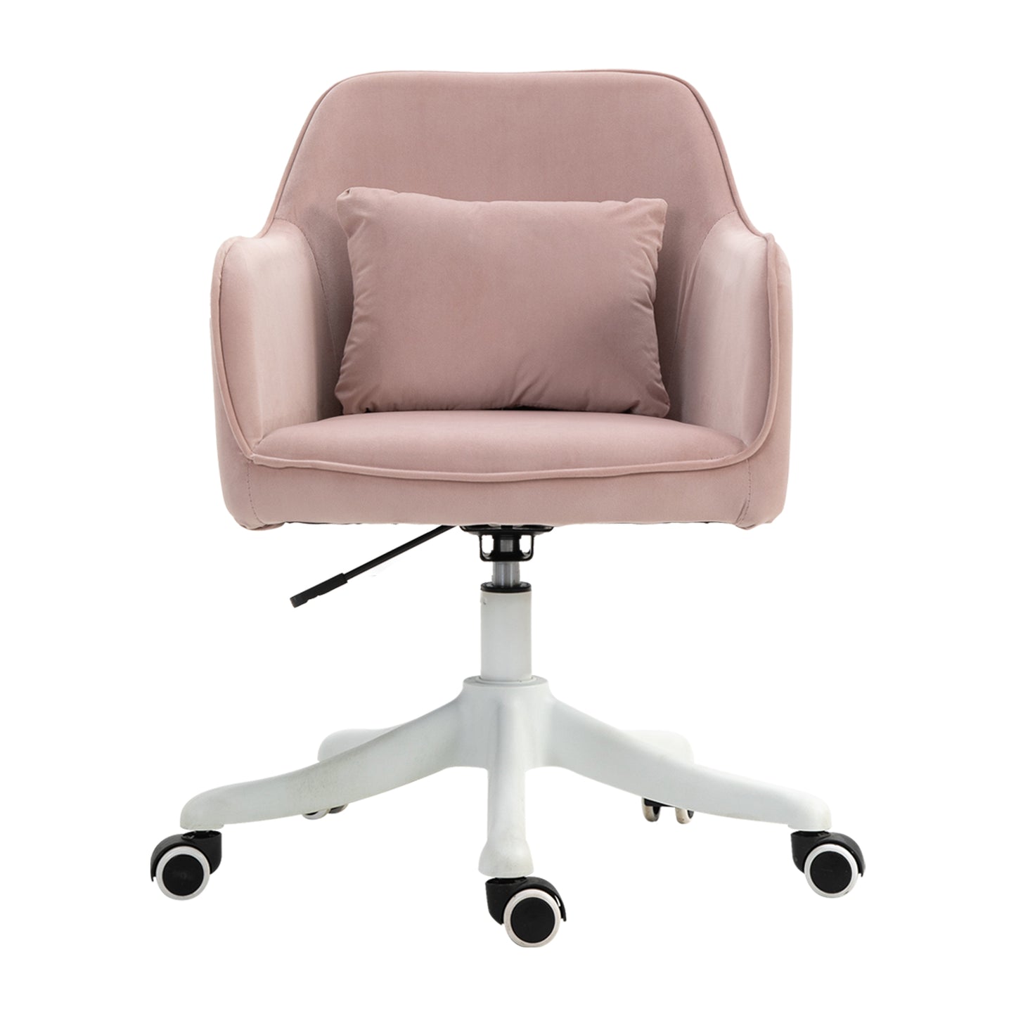 Velvet Office Chair, Desk Chair, Makeup Vanity Chair with Massage Lumbar Pillow and Rolling Wheels for Bedroom and Home, Pink