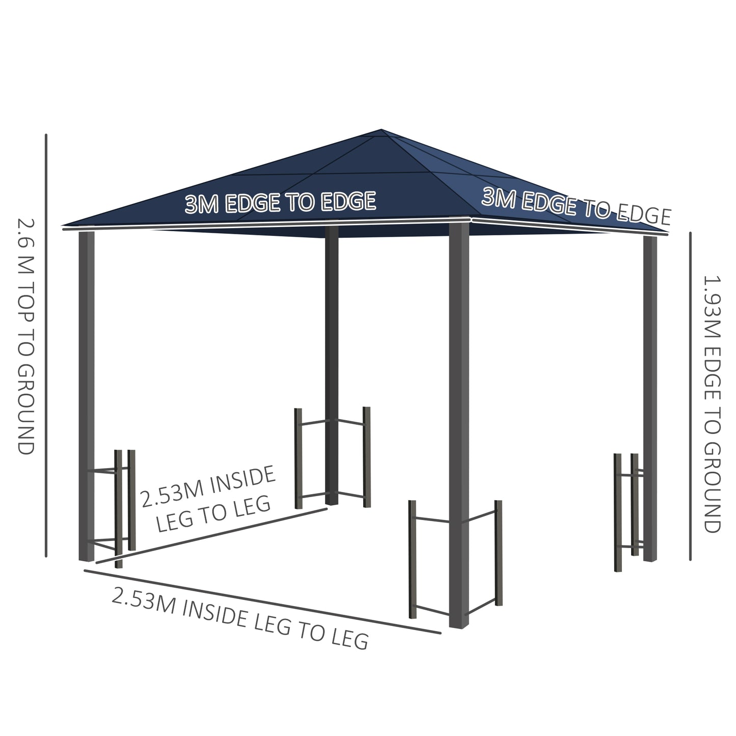 3 x 3(m) Hardtop Gazebo Canopy with Polycarbonate Roof, Alloy Aluminium Frame, Black
