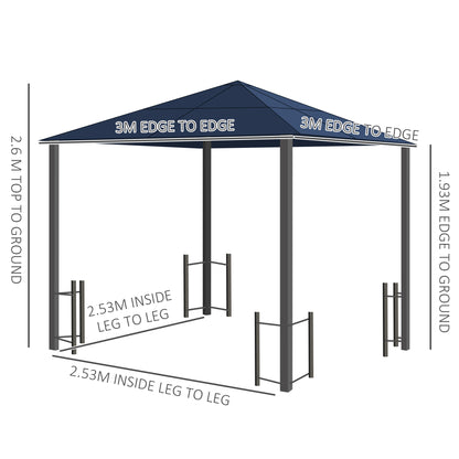 3 x 3(m) Hardtop Gazebo Canopy with Polycarbonate Roof, Alloy Aluminium Frame, Black