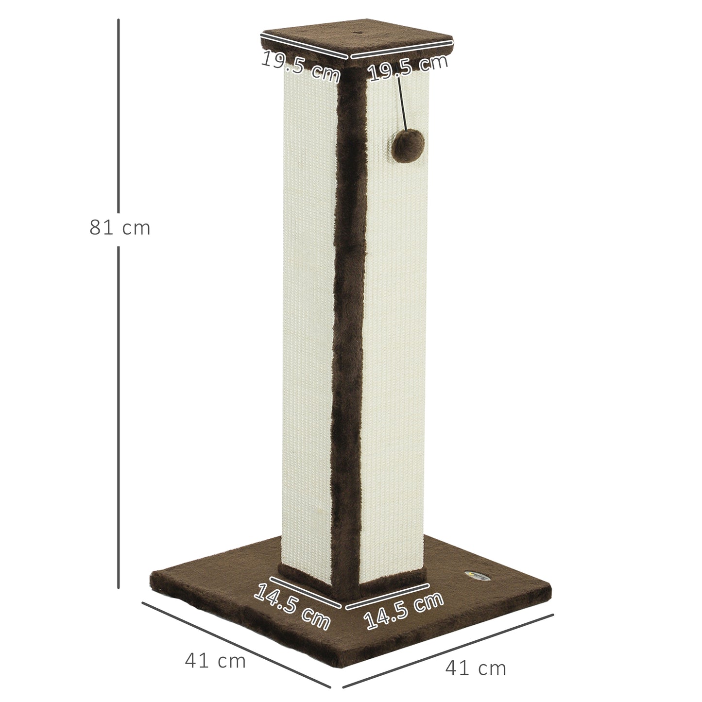 81cm Cat Scratcher, Vertical Full Scratcher w/ Natural Sisal Rope, Hanging Ball, Soft Plush - Brown