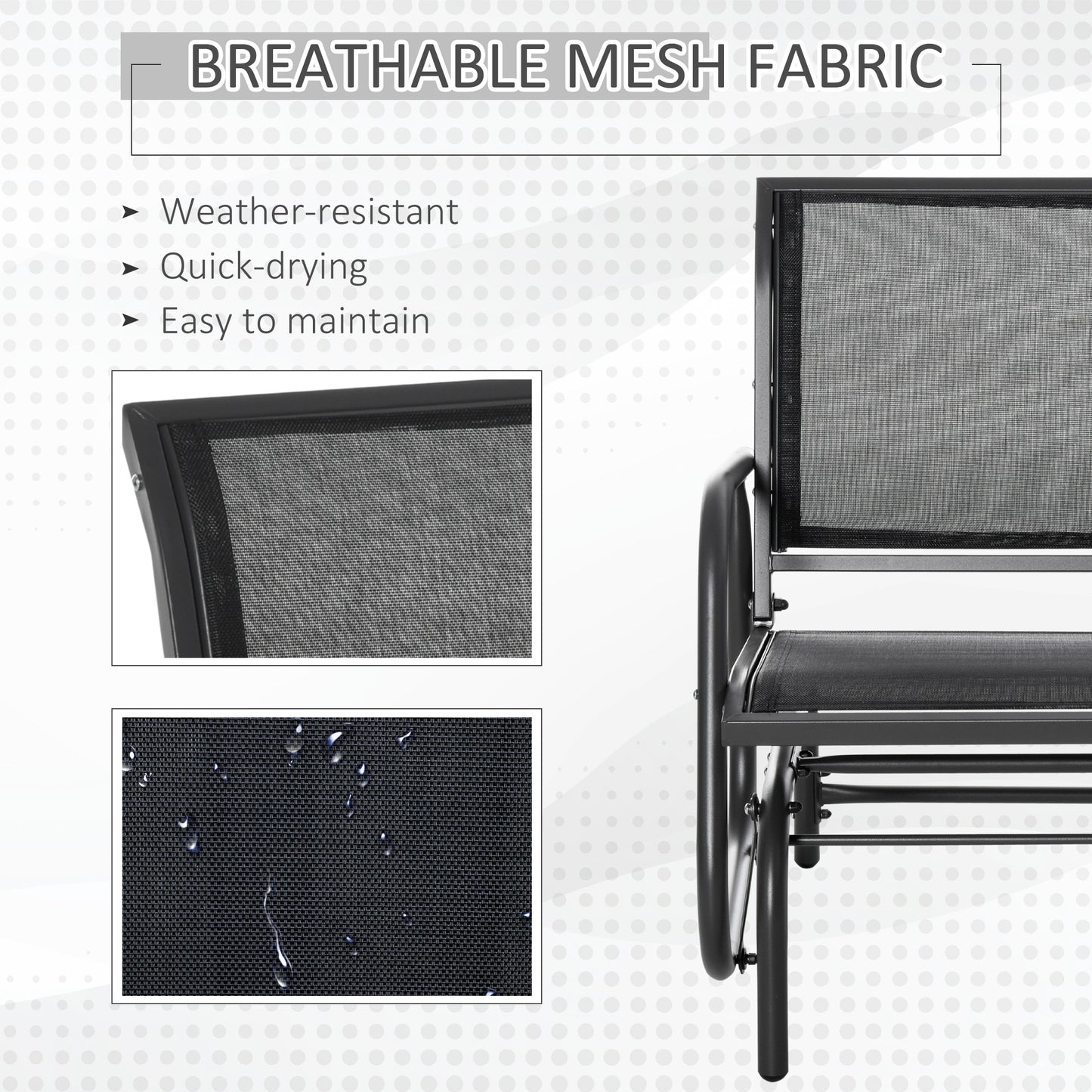 Outdoor Garden Glider Chair, Metal Frame Single Armchair Swing Seater w/ Breath Mesh Fabric Seat, Curved Backrest, Armrests