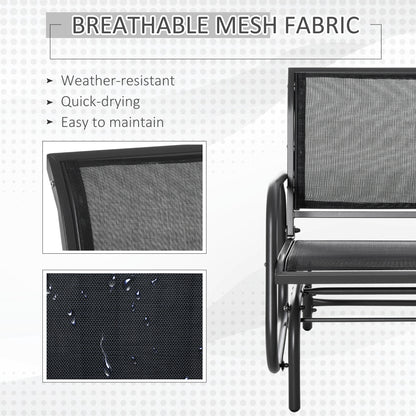 Outdoor Garden Glider Chair, Metal Frame Single Armchair Swing Seater w/ Breath Mesh Fabric Seat, Curved Backrest, Armrests