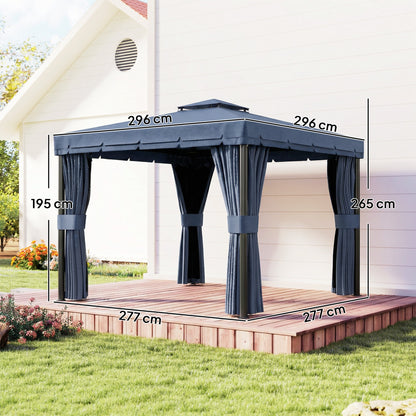 3 x 3(m) Patio Gazebo Canopy Garden Pavilion Tent Shelter Marquee with 2 Tier Roof, Netting and Curtains, Dark Blue