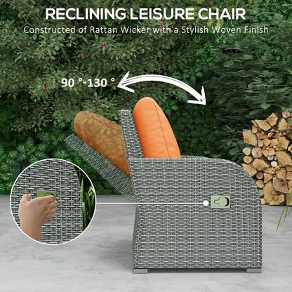 Six-piece Outdoor Rattan Dining Set, Outdoor Sofa Set with Reclining Armchairs and Mental Frame, Orange