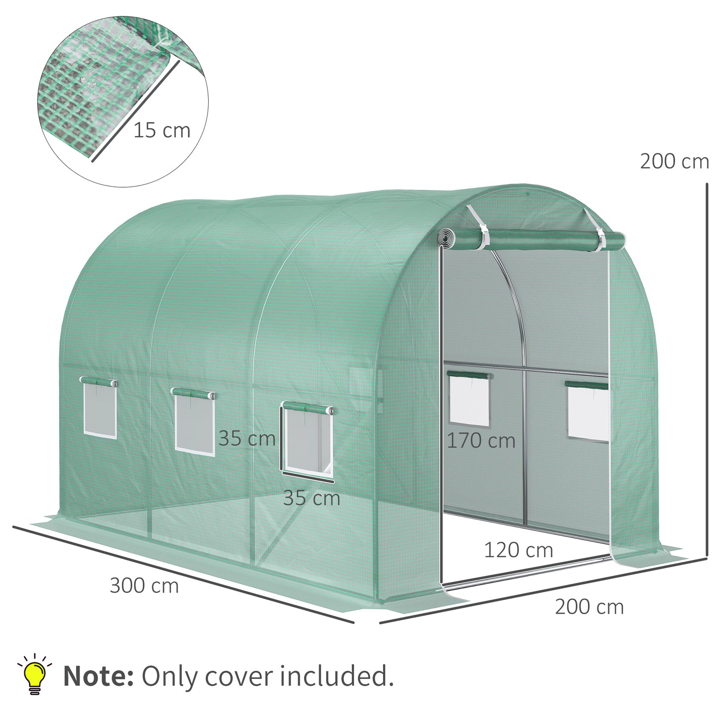3 x 2 x 2m Greenhouse Replacement Cover ONLY Winter Garden Plant PE Cover for Tunnel Walk-in Greenhouse with Roll-up Windows