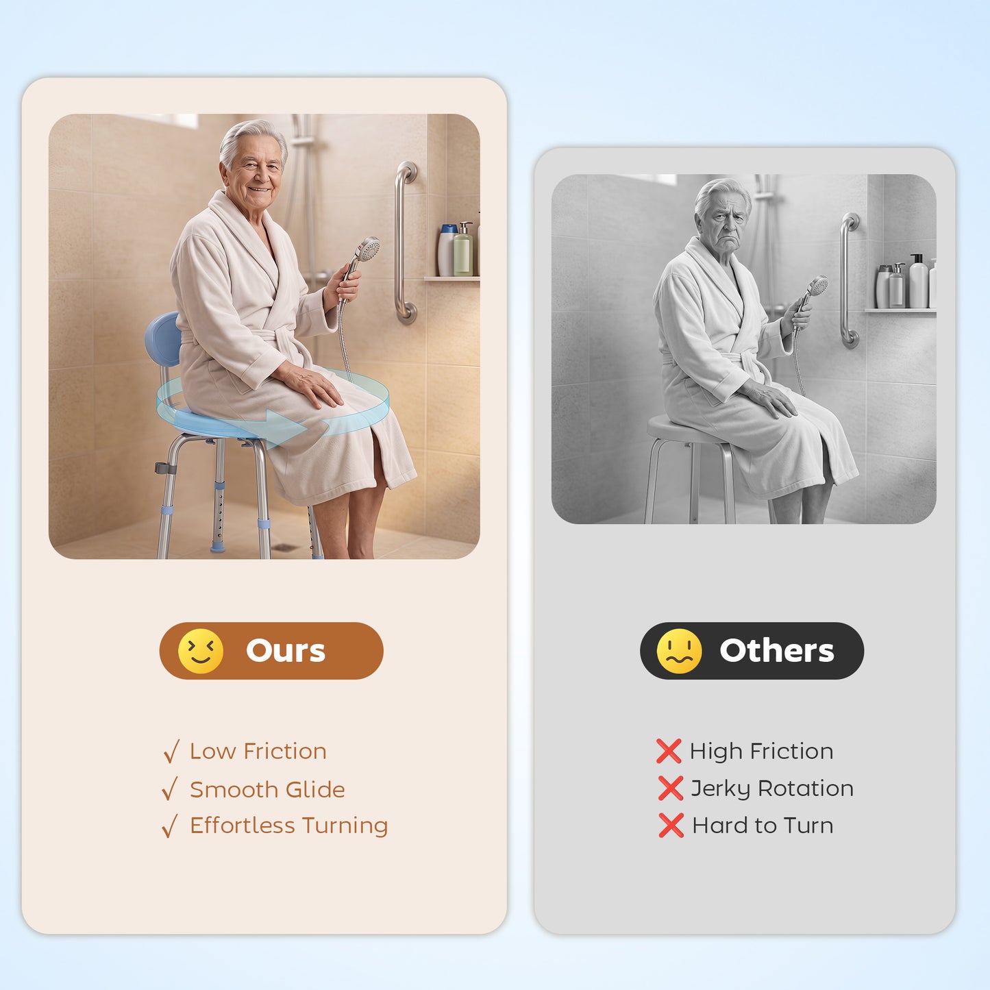 360° Swivel Shower Stool with Aluminium Frame, 5-Level Adjustable Height, Backrest, Non-Slip Shower Chair for Elderly