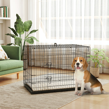 Foldable Dog Crate with 2 Doors with Tray, Soft Cushion, for Extra and Large Dogs, 106 x 71.5 x 76 cm, Black