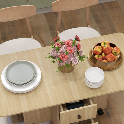 Six-Person Drop Leaf Dining Table, with Storage - Wood-Effect