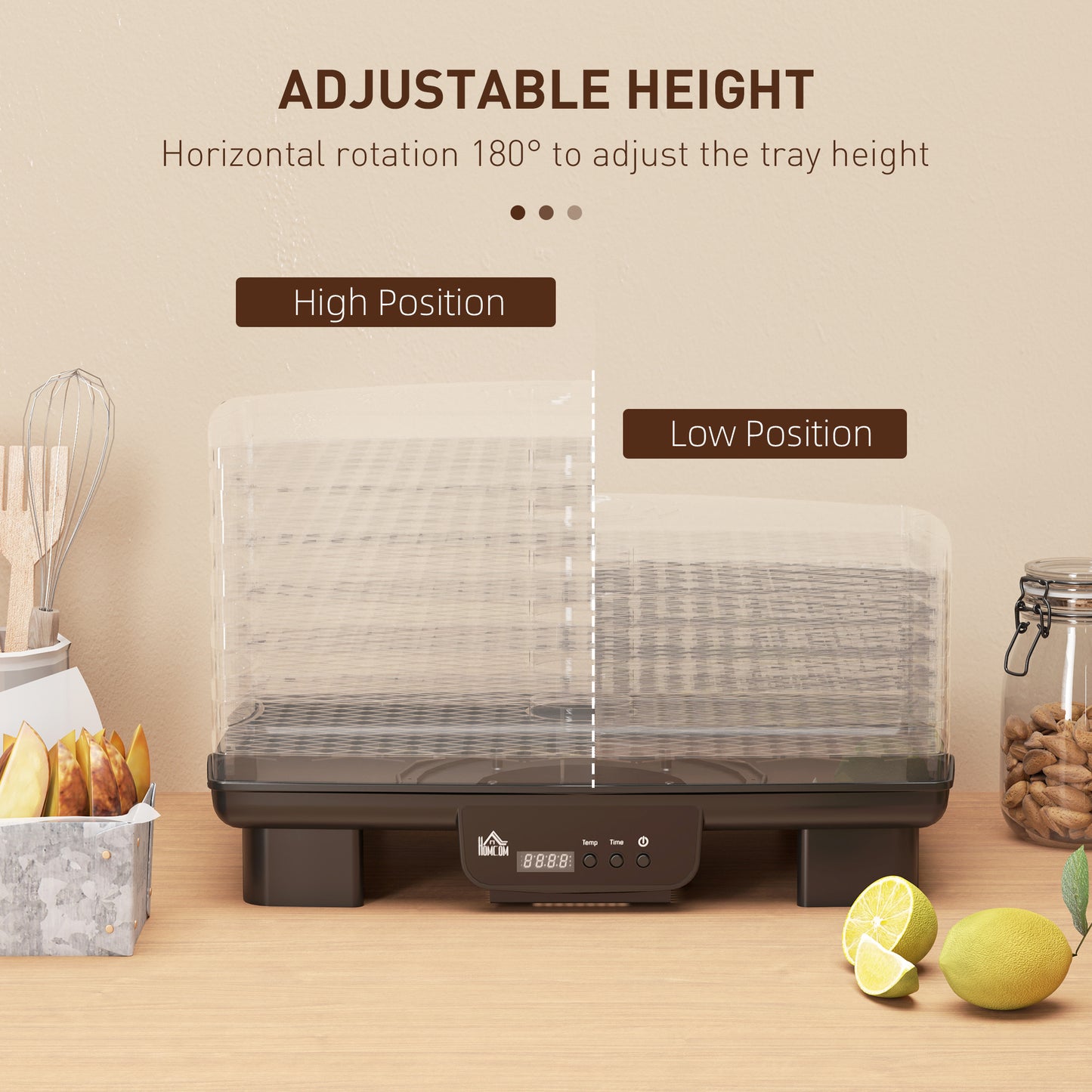 40-70℃ Six-Tray Food Dehydrator - Black