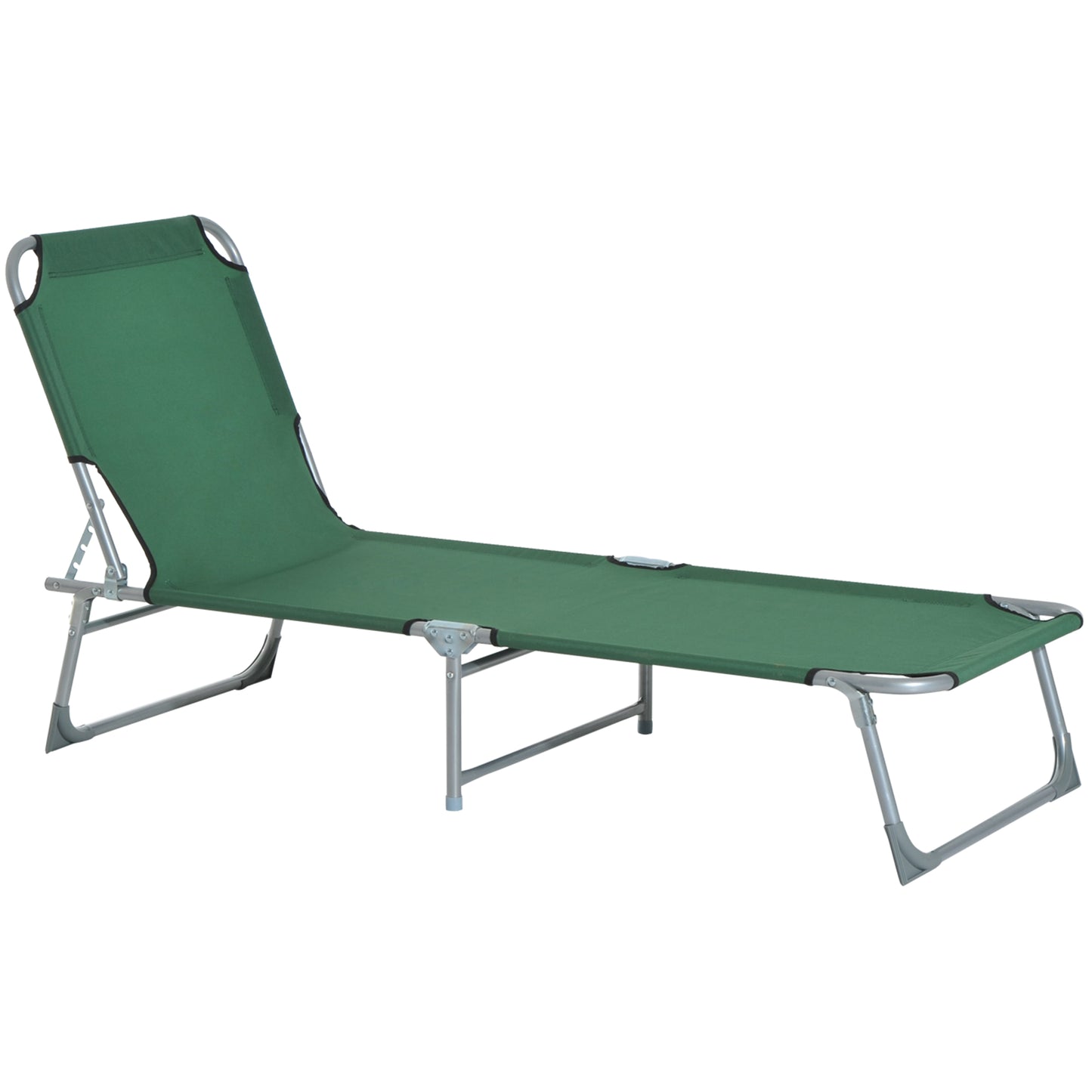 Reclining Sun Lounger Chair Folding Camping Bed with 4-Position Adjustable Backrest