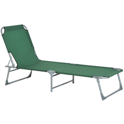 Reclining Sun Lounger Chair Folding Camping Bed with 4-Position Adjustable Backrest