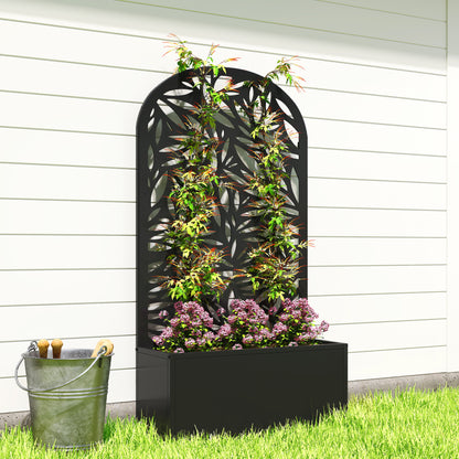 Metal Garden Bed for Garden with Trellis, Wall Mounted or Freestanding Raised Planter with Curved Privacy Screen