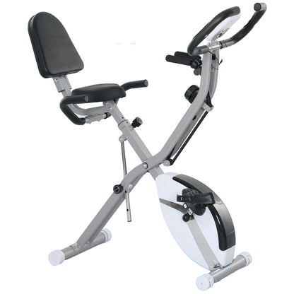 Five-in-one Foldable Exercise Bike, Stationary Bike with Arm Workout Bands, LDC Monitor, Phone Holder, White
