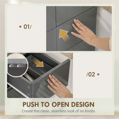 Storage Cabinet, Kitchen Cupboard with 3 Adjustable Shelves, 60L x 35W x 170H cm, High Gloss Grey