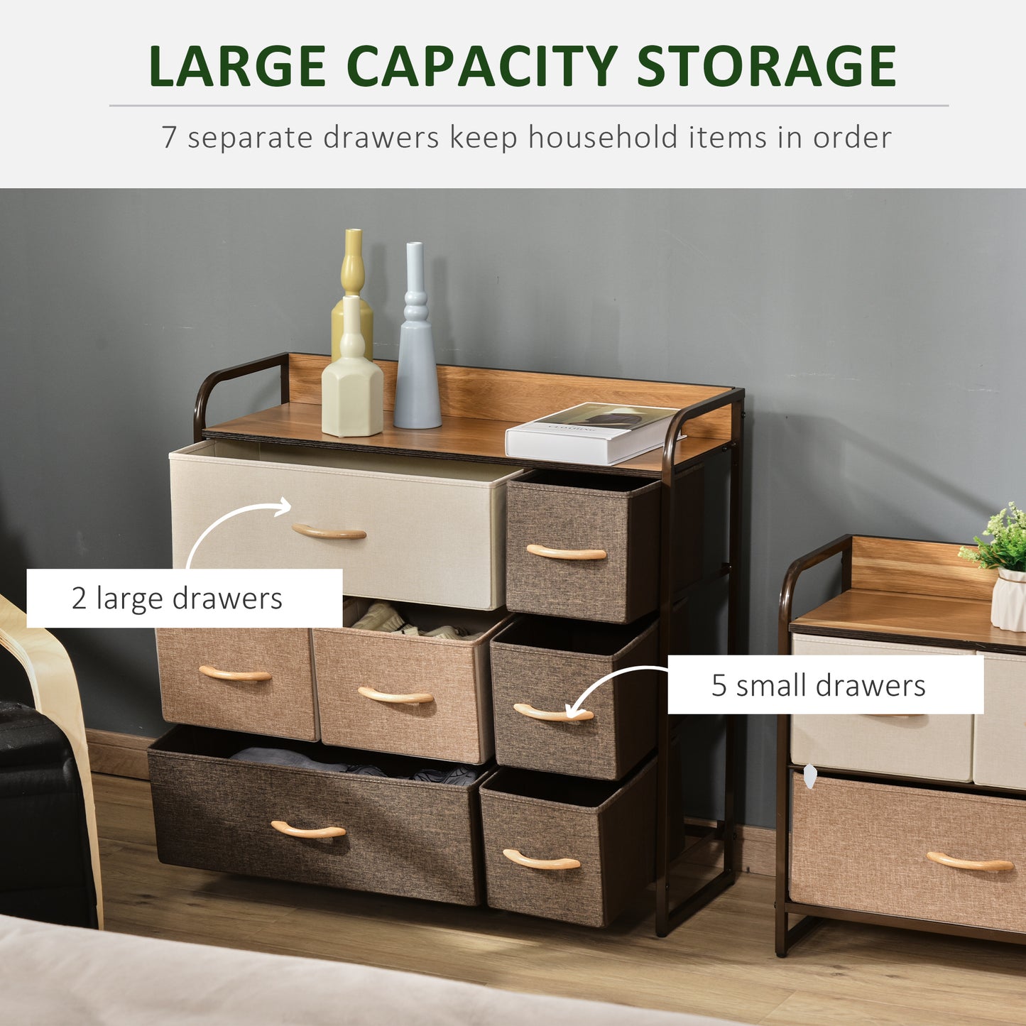 Chest of Drawers with 7 Foldable Drawers, 3-Tier Fabric Bedroom Dresser, Clothes Storage Unit for Bedroom, Living Room