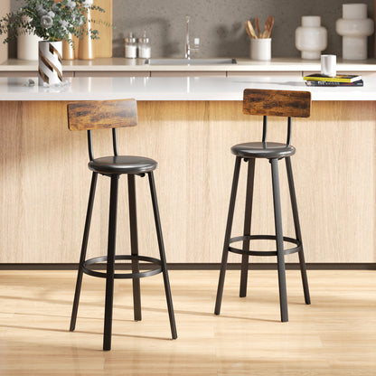 Set of Two Industrial-Style Bar Stools - Brown/Black