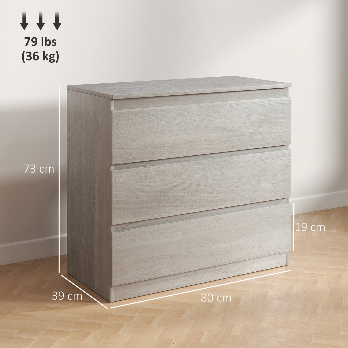 Chest of Three Drawers - Grey Wood Effect