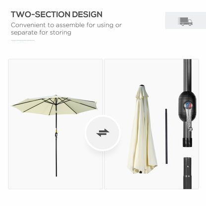 3(m) Tilting Parasol Garden Umbrellas, Outdoor Sun Shade with 8 Ribs, Tilt and Crank Handle for Balcony, Bench, Garden, Beige