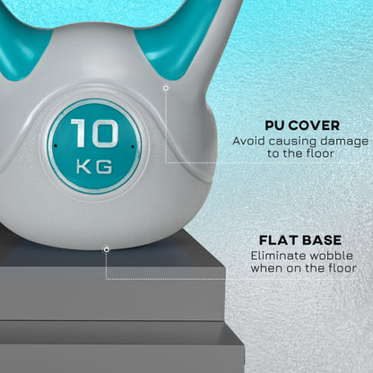 Kettlebell, 10kg Kettle Bells with Handle for Home Gym Weight Lifting and Strength Training, Light Blue and Grey