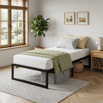 3ft Single Bed Frame with Underbed Storage and Steel Slat Support, 32.5 cm Height, Noise-Free, Black