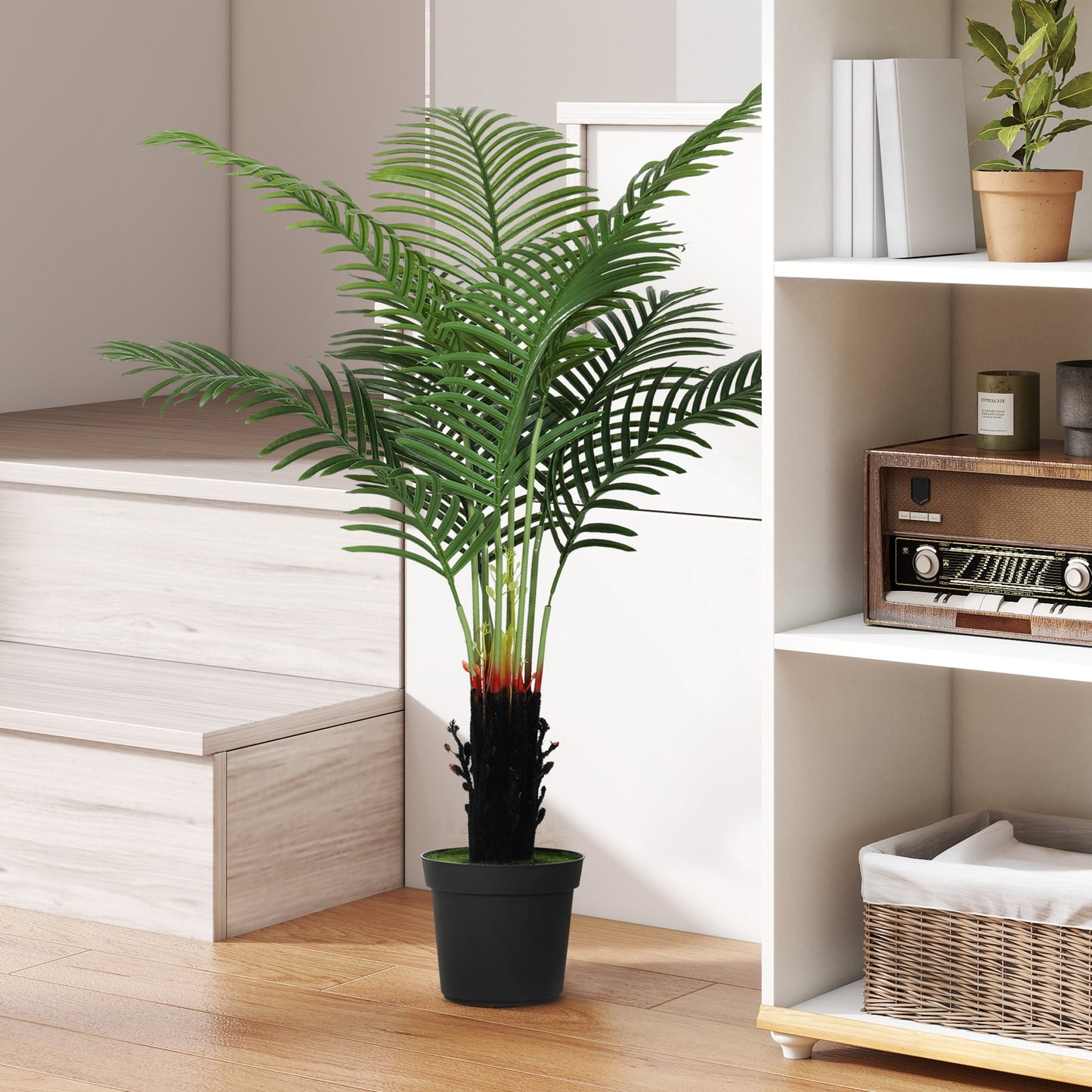 120cm Artificial Areca Palm Tree with 9 PE Leaves, Decorative Artificial Plant with Plastic Pot and Flocked Soil