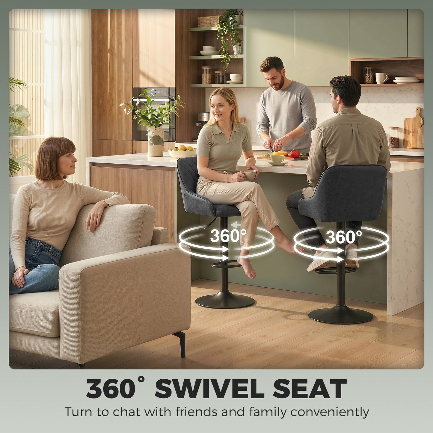 Bar Stools Adjustable Swivel Kitchen Chairs with Backrest Set of 2 for Kitchen Island Black