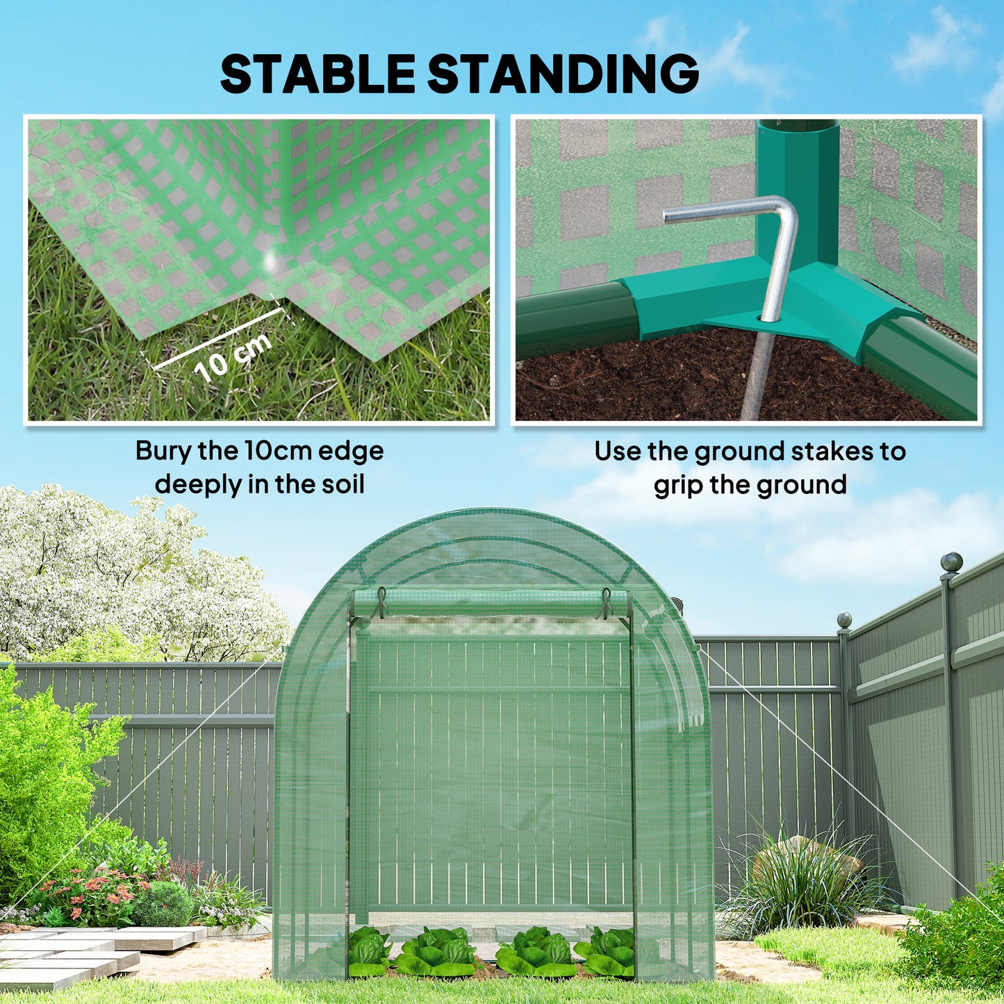 Walk in Polytunnel Greenhouse, Green House for Garden with Roll-up Window and Door, 1.8 x 1.8 x 2 m, Green