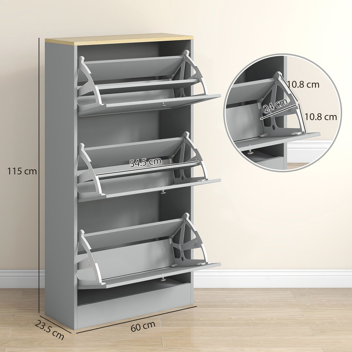 Modern Compact Three-Drawer Shoe Storage Cabinet - Grey