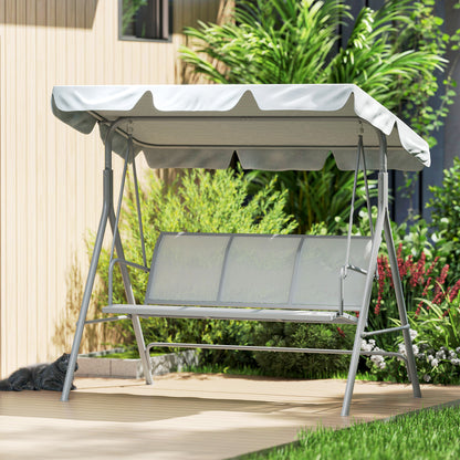 Metal Garden Swing Chair, 3-Seater Swing Seat, Patio Hammock Bench Canopy Lounger, Light Grey
