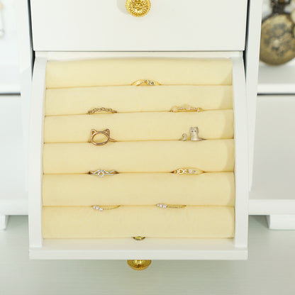 4-Tier Jewellery Box with Mirror and 3 Drawers - White