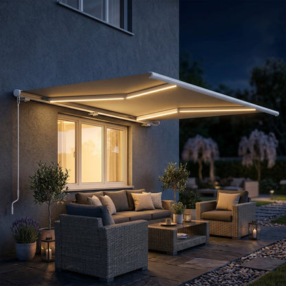 4x3m Full Cassette Electric/Manual Retractable Awning with LED Light and Remote Controller