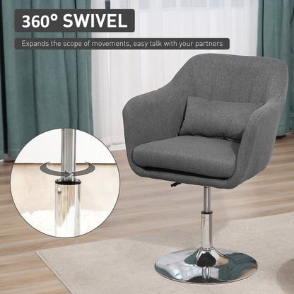 Swivel Accent Chair, Linen Fabric Tub Vanity Chair, Modern Armchair with Adjustable Height and Lumbar Support for Living Room