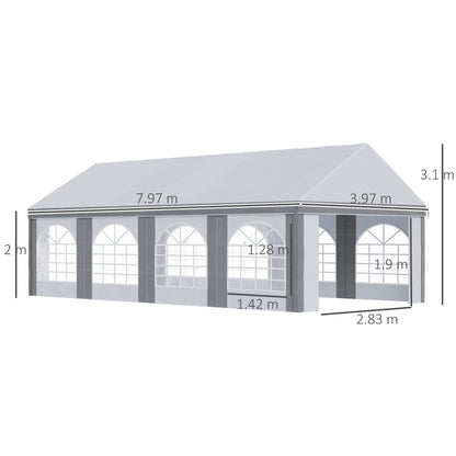 8m x 4m Marquee Gazebo with Sides, Level 4 Wind Protection & Waterproof, Light Grey