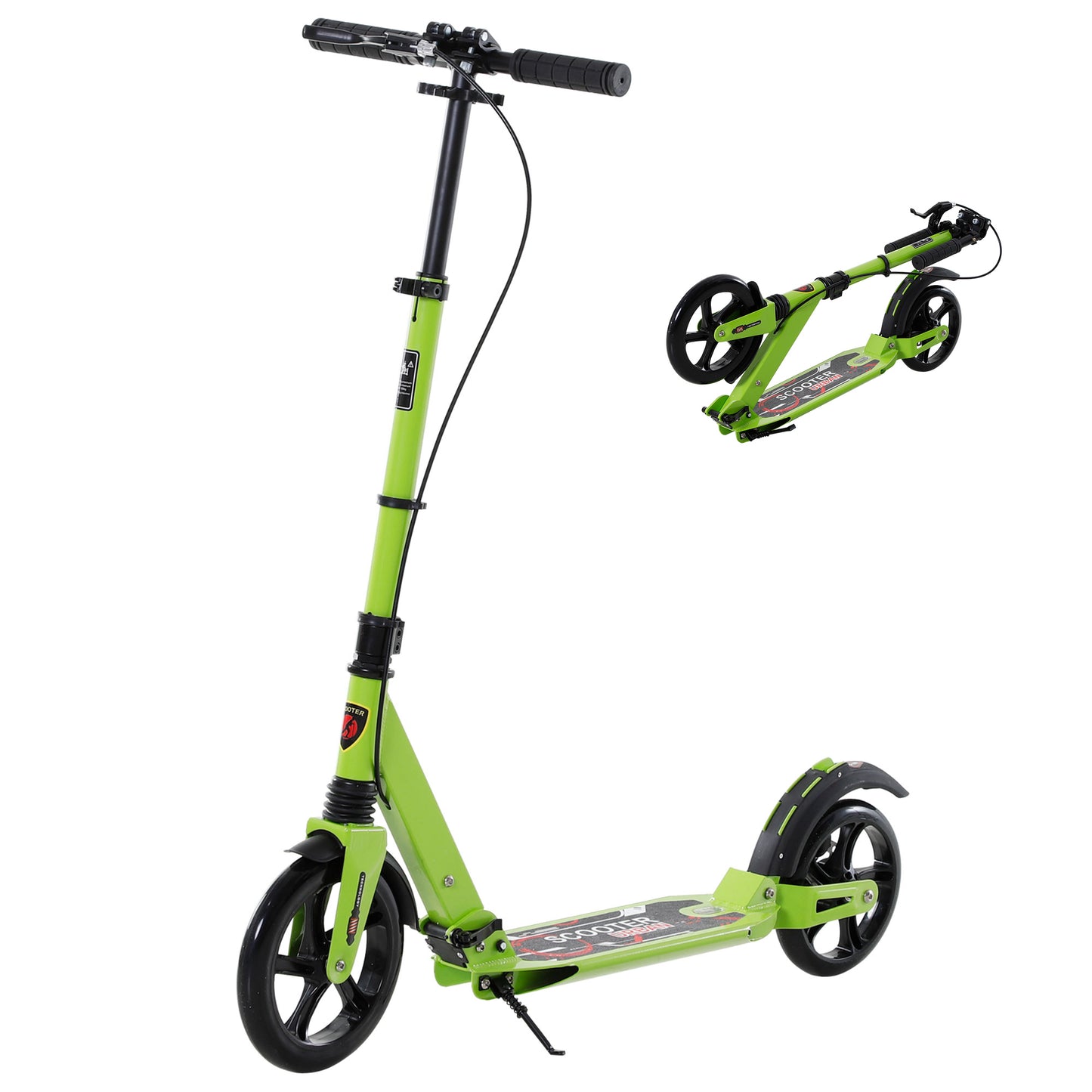 Kick Scooter, Folding 2 Wheel Scooter with Dual Brake System, Dual Suspension, 230mm Big Wheels and 3 Adjustable Handlebar
