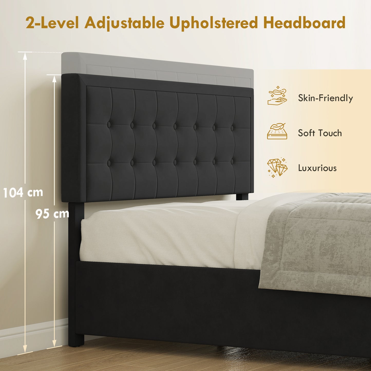 4ft6 Double Ottoman Bed Frame, with Front Drawer - Black