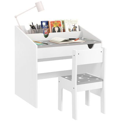Children Study Table and Chair, Kids Desk and Chair Set with Storage, Pull-Out Drawer, for Ages 3-6 Years, Grey