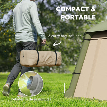 Inflatable Camping Tent w/ Hand Pump, Easy Setup 1/2 Person Blow Up Tent Waterproof 190T Taffeta w/ Mesh Windows