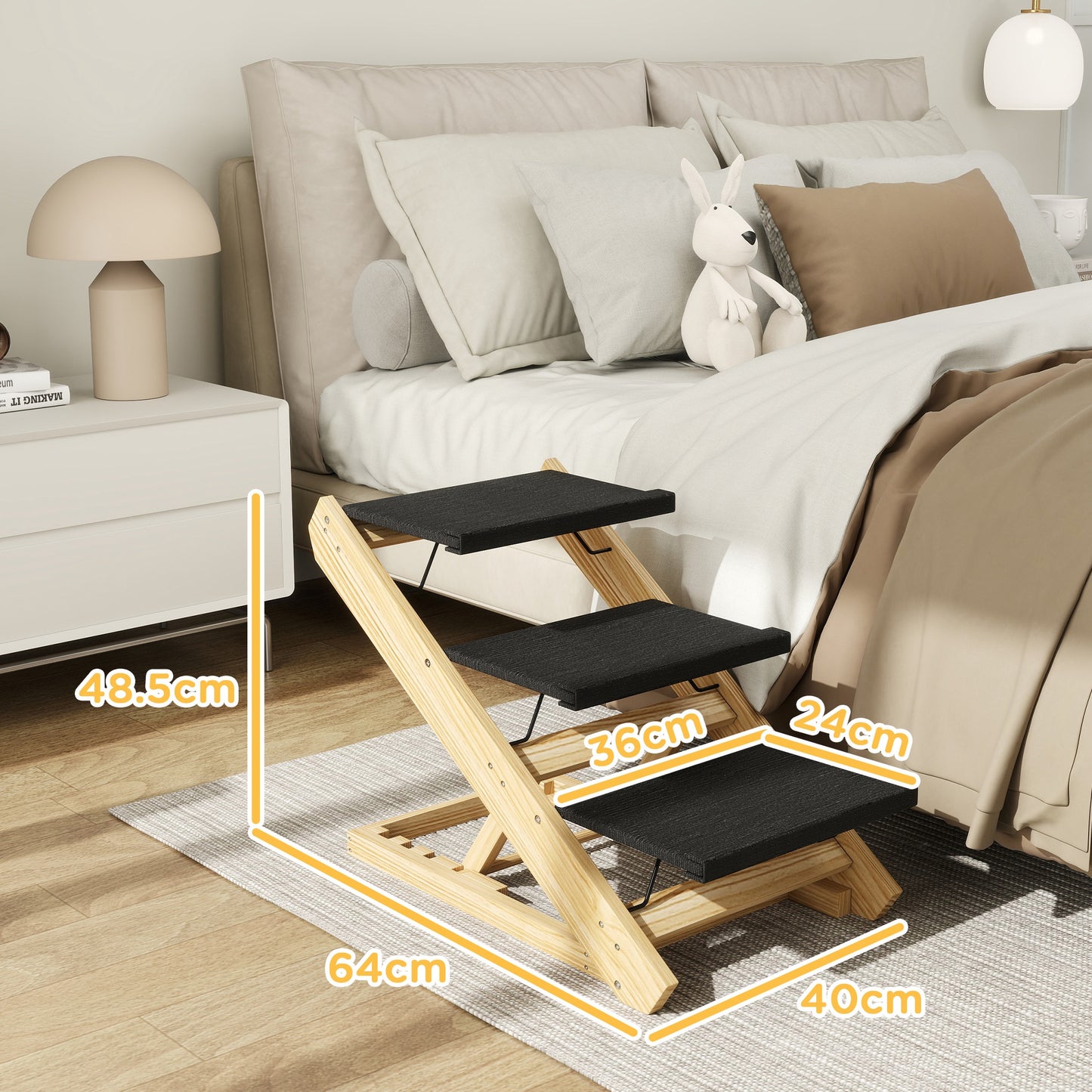 Adjustable Dog Steps Dog Ramp, 3-Step Non-slip Pet Stairs for Medium Sized Dogs, Foldable Dog Stairs for Bed Sofa