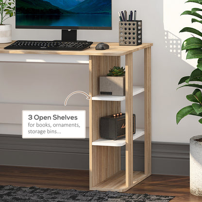 Computer Desk, Writing Desk with 3-Tier Storage Shelf, Work Table for Home Office, Study, Living Room, Oak and White