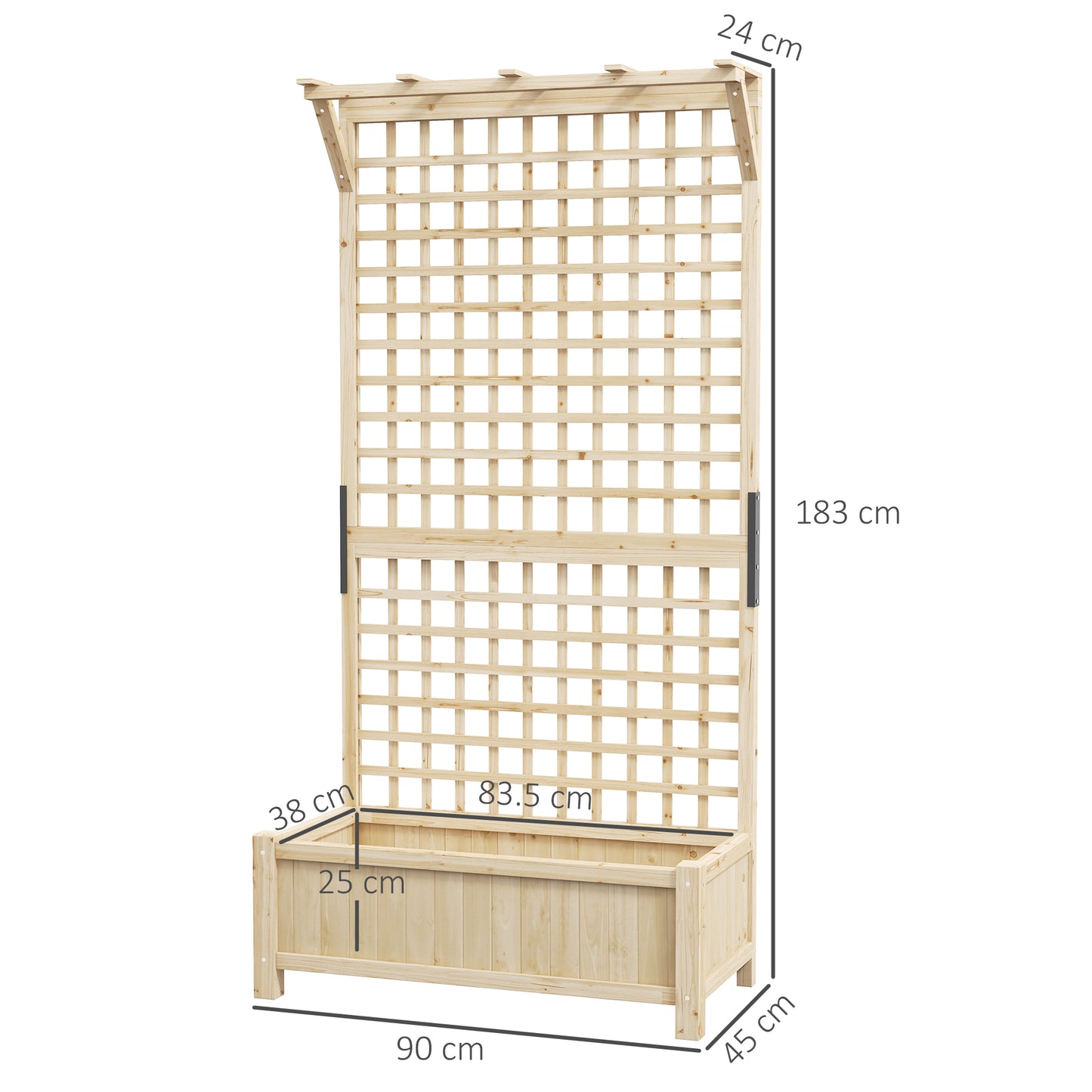 Raised Bed & Privacy Screen with Drainage Holes, Wood Planter with Trellis for Climbing Plants to Grow Vegetables, Flowers