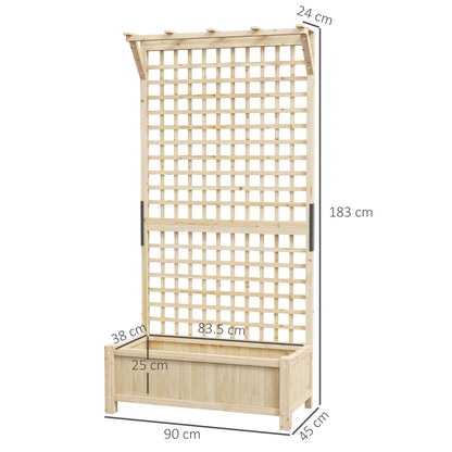 Raised Bed & Privacy Screen with Drainage Holes, Wood Planter with Trellis for Climbing Plants to Grow Vegetables, Flowers