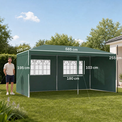 6x3 m Party Tent Gazebo Marquee Outdoor Patio Canopy Shelter with Windows and Side Panels, Green