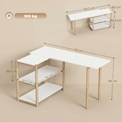 Computer Desk with Storage Shelves Modern Writing Desk Bamboo Frame for Home Office 150 cm White and Oak